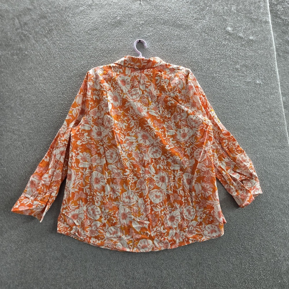 Woman Within Women Button Up Shirt L (18/20) Orange Linen Rayon Floral Artsy - Picture 8 of 8